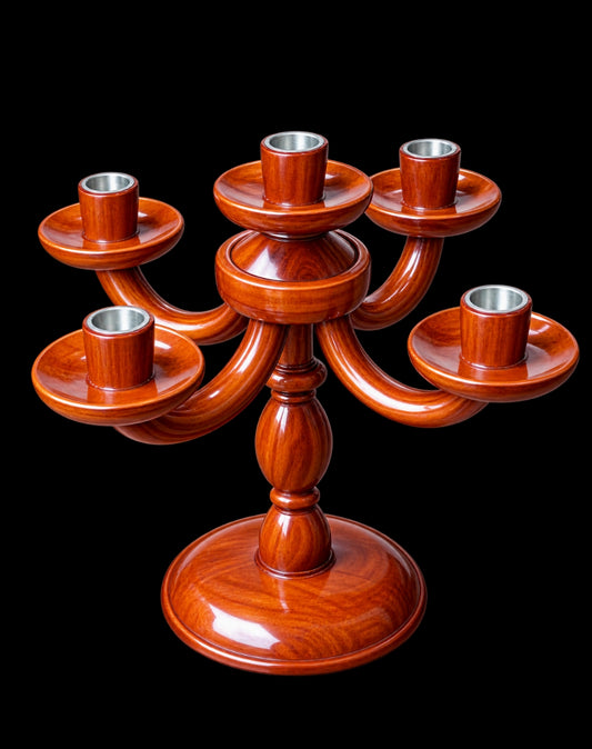 Wooden 5-Arm Candle Holder | Handcrafted Decorative Candelabra for Home Decor
